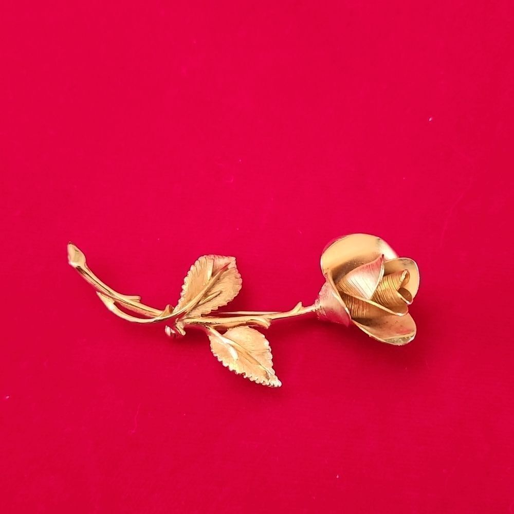 Vintage Signed Pastelli Gold Plated Rose Flower Floral Brooch Pin